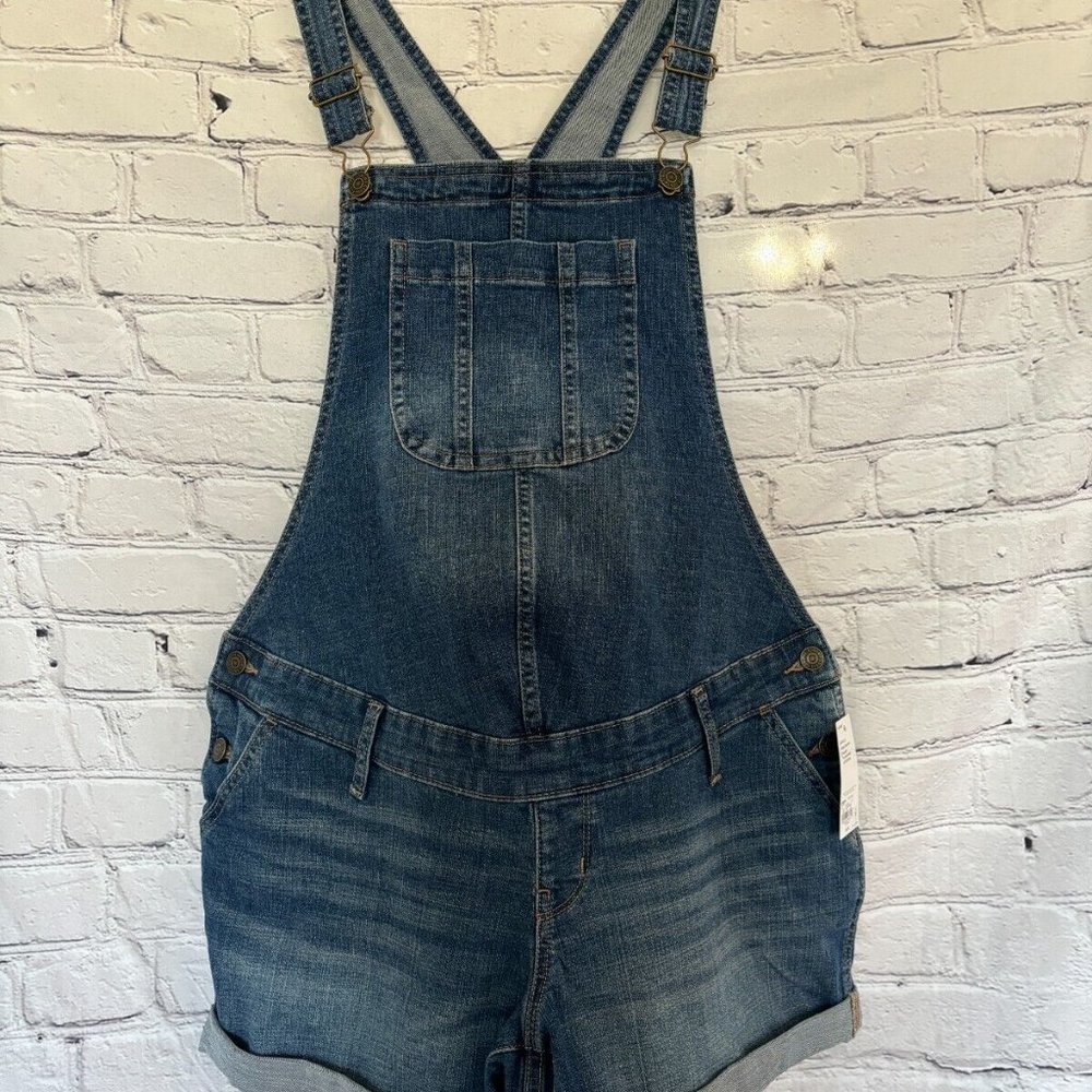 NWT Womens Sonoma Maternity Dark Blue Denim Shortalls size 10 Brand New